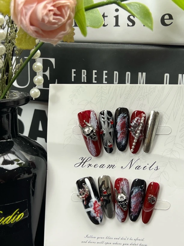 纯手工穿戴甲暗黑猫眼辣妹朋克风合金蜘蛛原创显白可拆卸