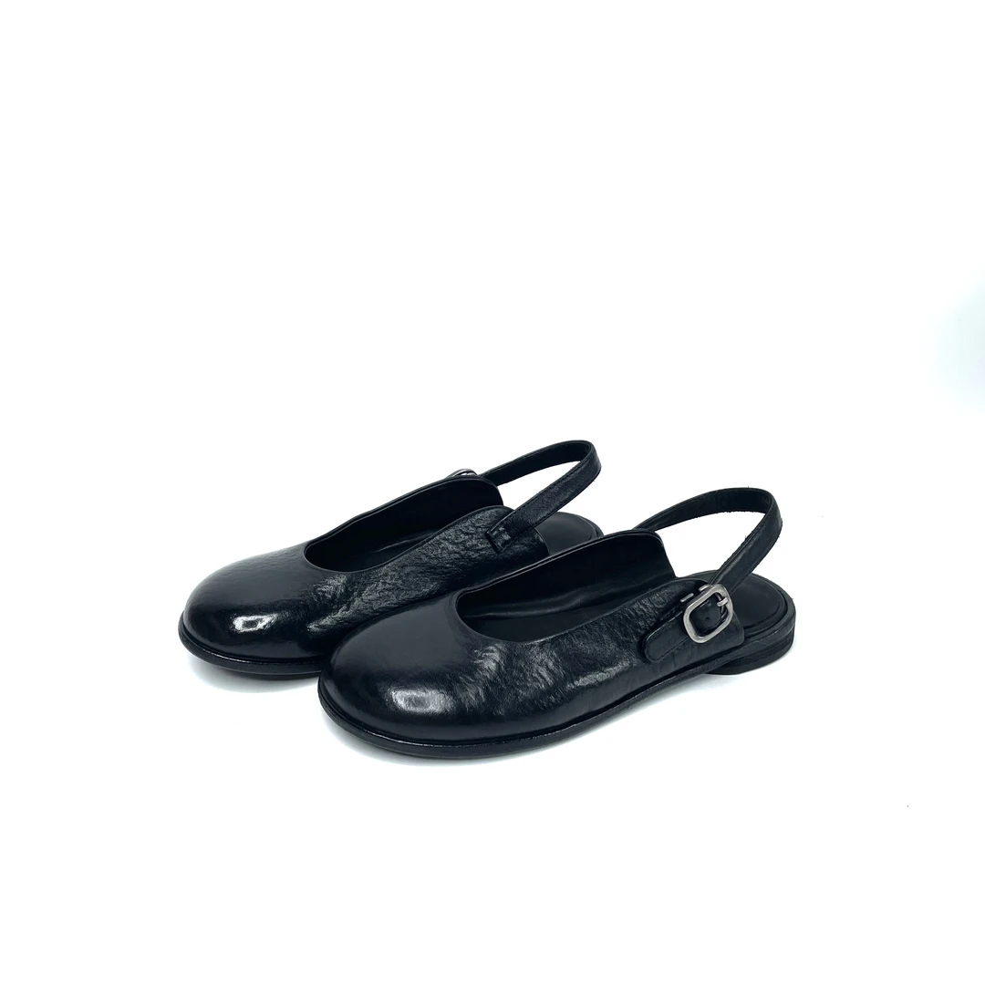 水洗马皮复古做旧包头平底女士凉鞋百搭时尚舒适皮底单鞋女606-3