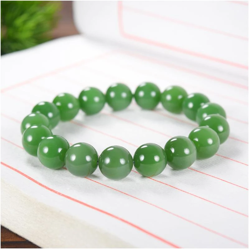 【圆珠手串12mm】和田玉碧玉阳绿色珠圆玉润精品男女款手链