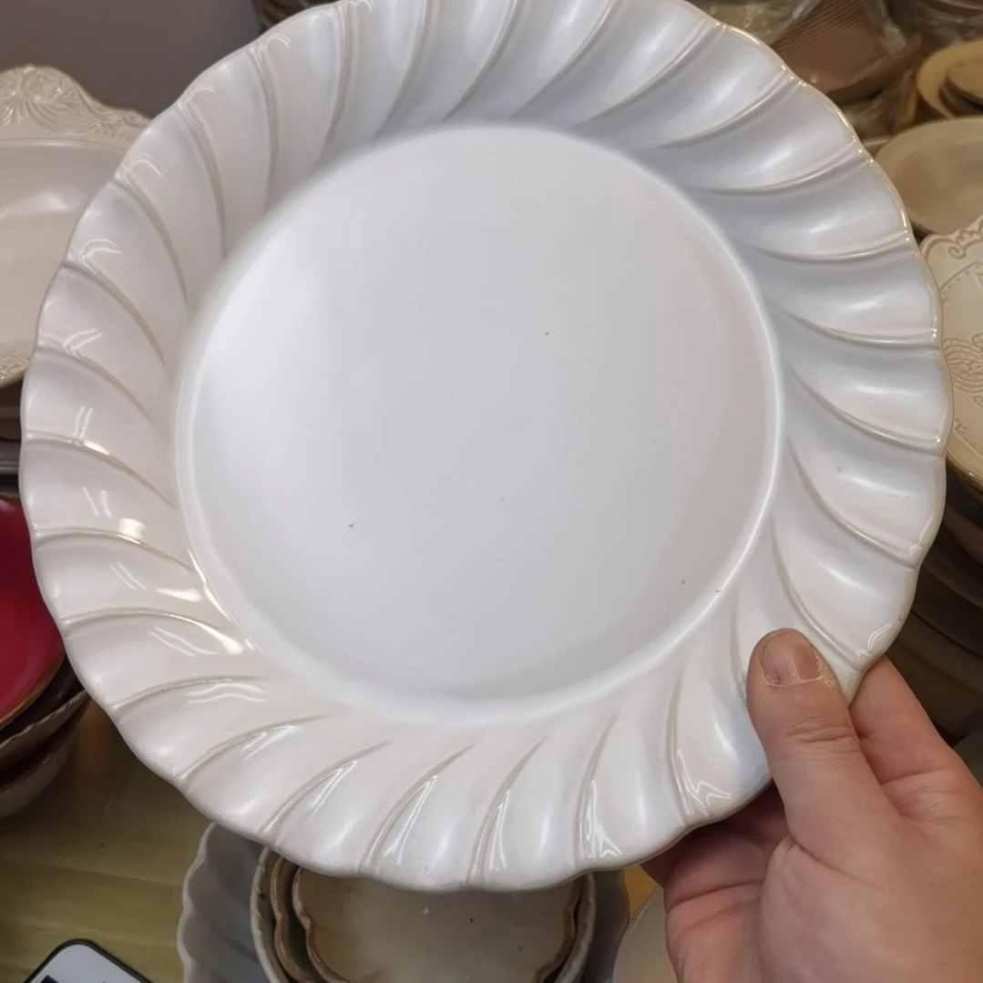 瓷片微瑕螺纹十寸大盘两个一组