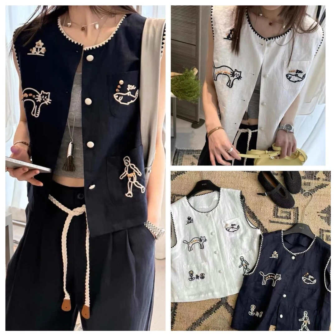 薄款马甲时尚女个性宽松夏季马夹套装刺绣钉珠常规小香风气质网红