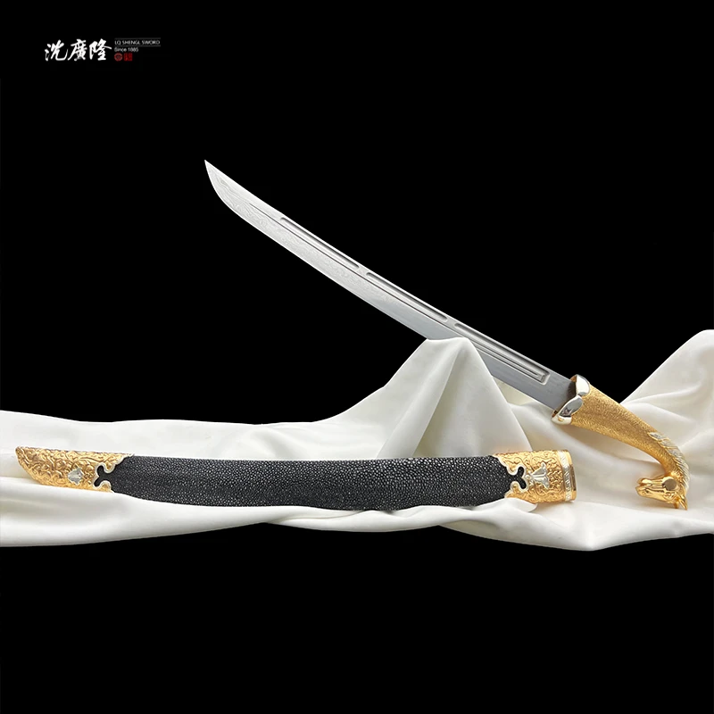 龙泉沈广隆-草原马刀 鱼皮 鎏金银陨铁手工锻打 未开刃