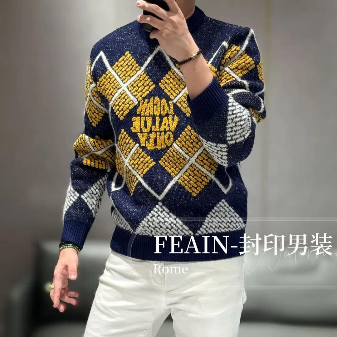 【雷迪凯奇】高端男士全身刺绣提花羊毛巴素兰色织工艺羊毛衫715