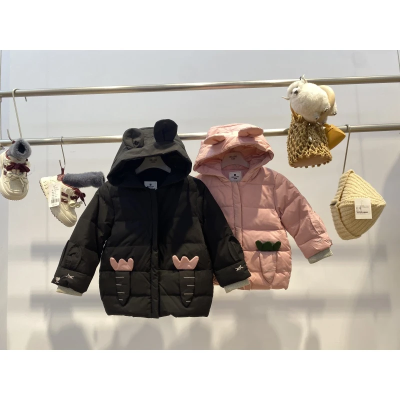 贝力高儿童90羽绒甜美男童女童2025新款拼接色短款连帽学生外套41