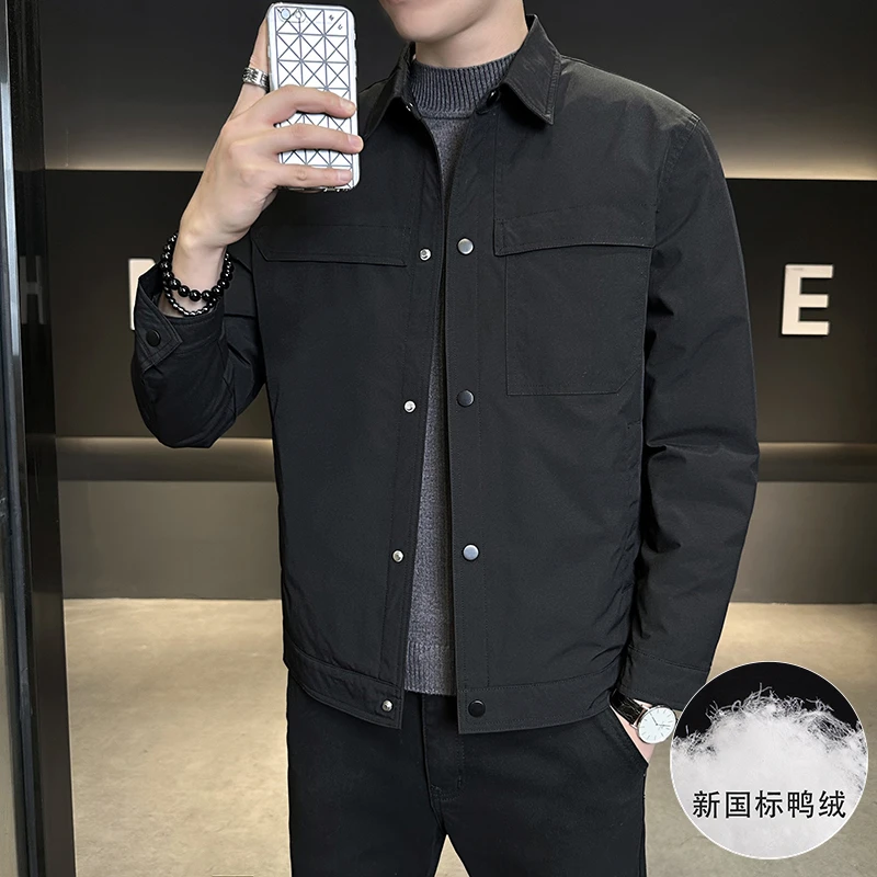 2025冬季新款爆款男士短款翻领商务休闲保暖白鸭羽绒简约行政夹克