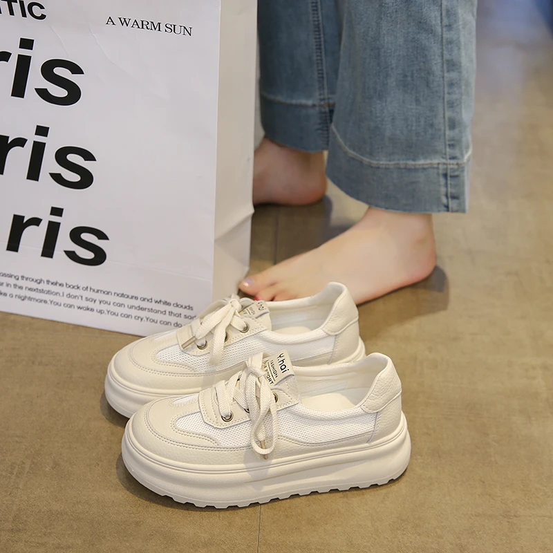 2025夏季薄款时尚百搭网面透气休闲厚底小众小白鞋潮流板鞋ins