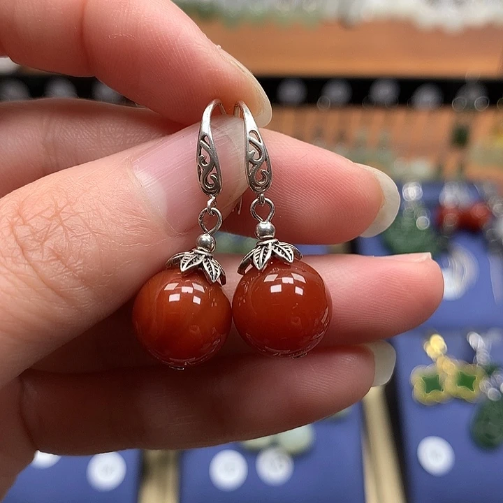 玛瑙/玉髓银S925镶嵌耳环12左右