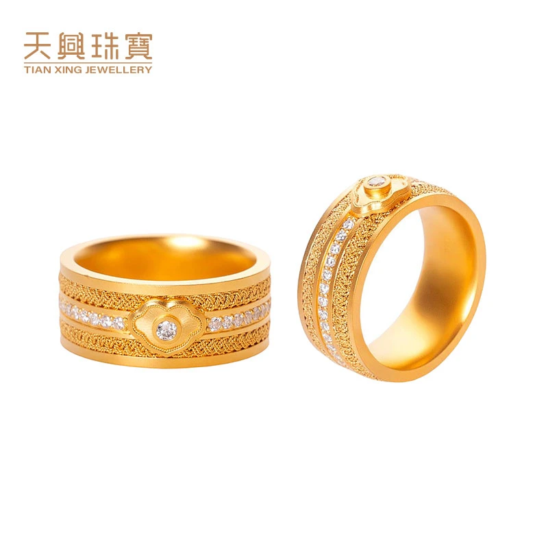 天兴珠宝 锦绣如意戒指 黄金戒指对戒古法刻丝点钻744798/7