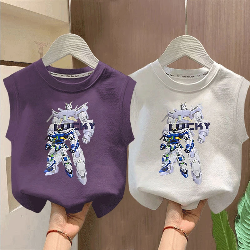 薄款B类男童女童夏季卡通动漫机器人卡通风帅气夏装上衣背心印花