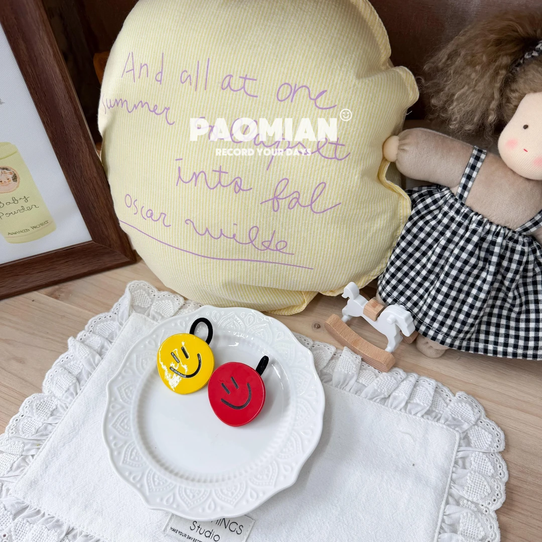 笑脸两指发绳宝宝韩式手工气质少女双圈头绳-适合头发多百搭少女