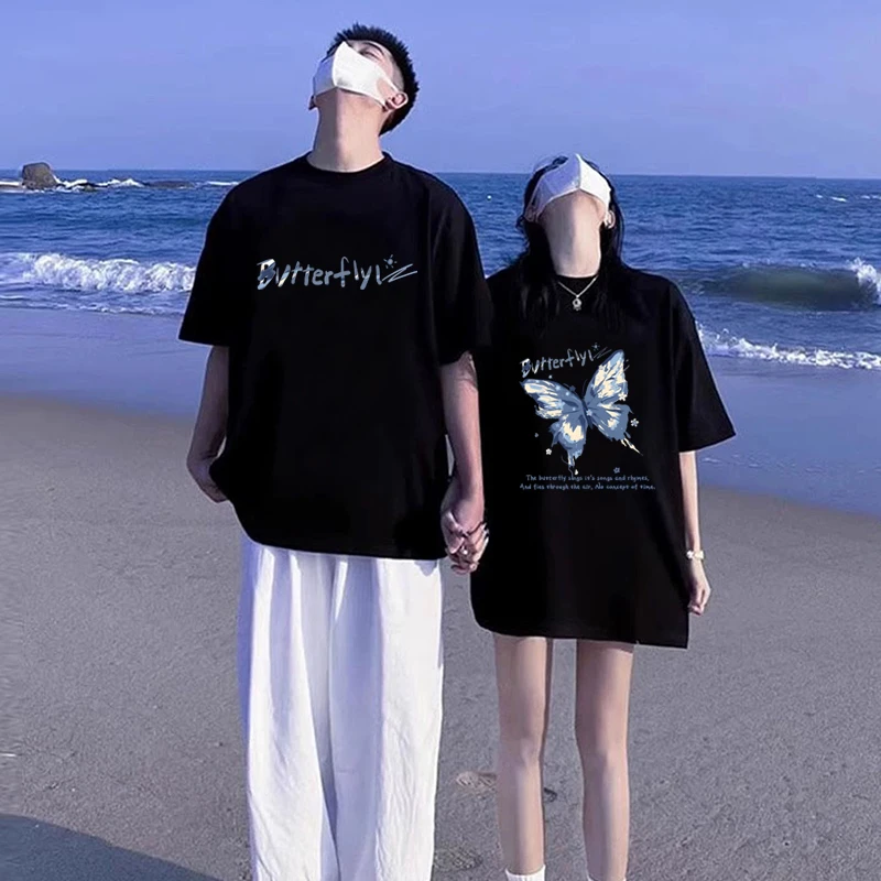 情侣装夏装短袖男2025新款夏季特别不一样的高级感小众T恤套装