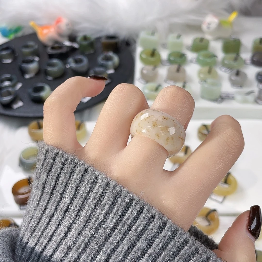 和田玉未镶嵌戒指58白底桂花糖墩墩17.1