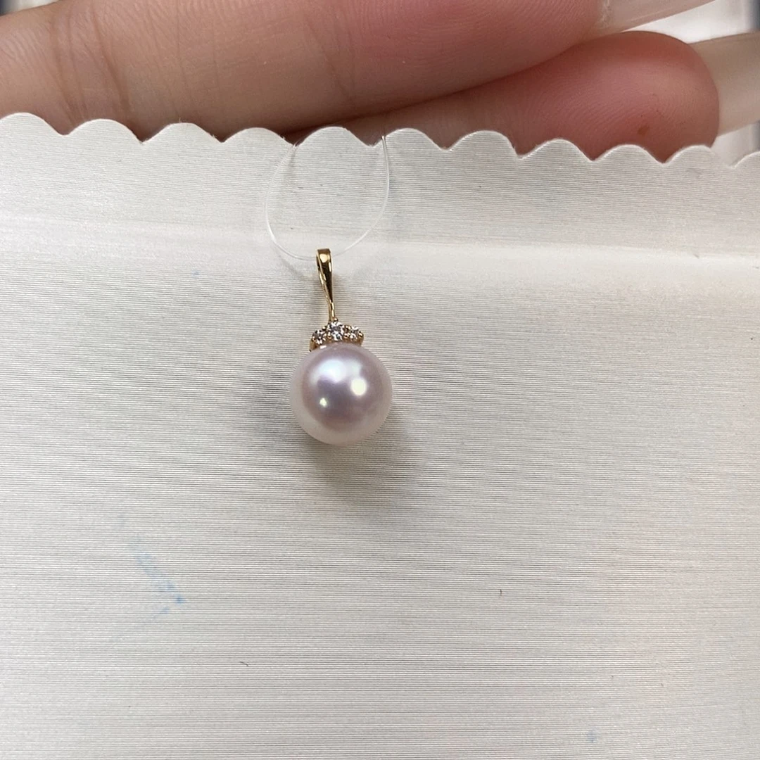 18K金镶嵌海水珍珠吊坠(不含链)7.5-8