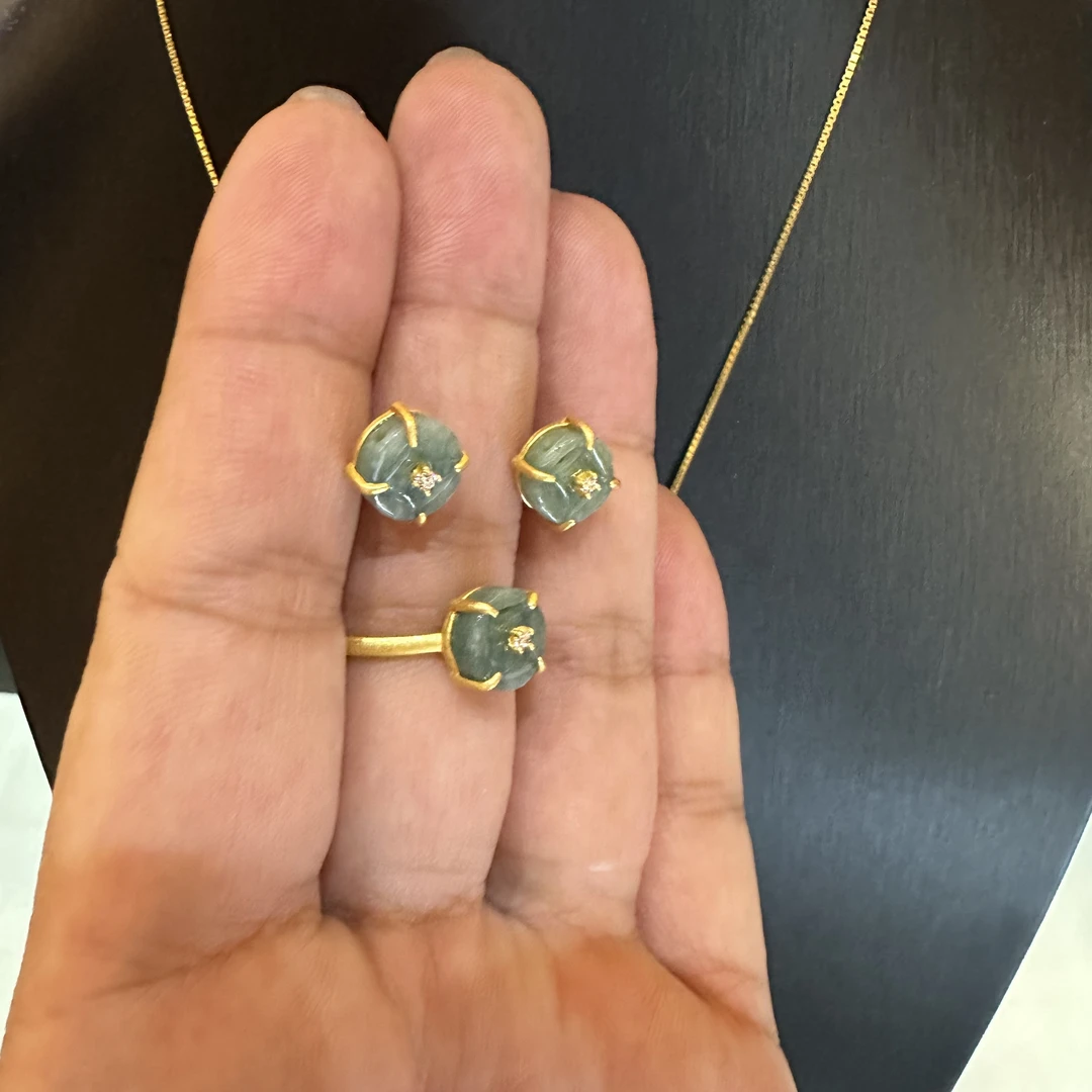 合金亚克力耳饰 拉优美 亚克力两件套时尚贵气耳钉和戒指