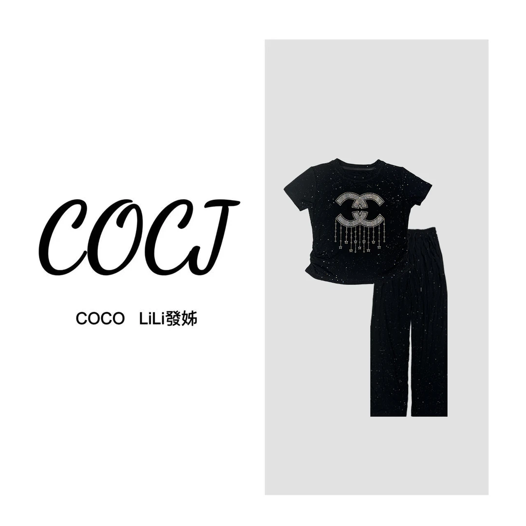 【COCO的祝福】欧货螺纹棉设计师打底衫短袖套装女