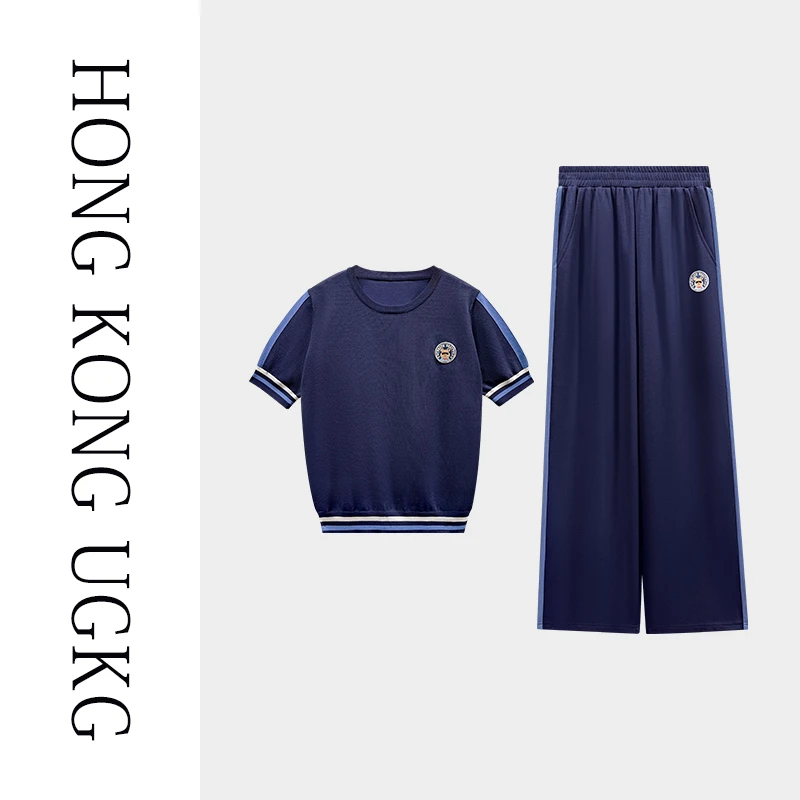 香港UGKG短袖t恤女宽松运动服套装时尚休闲上衣两件套73252ZH012