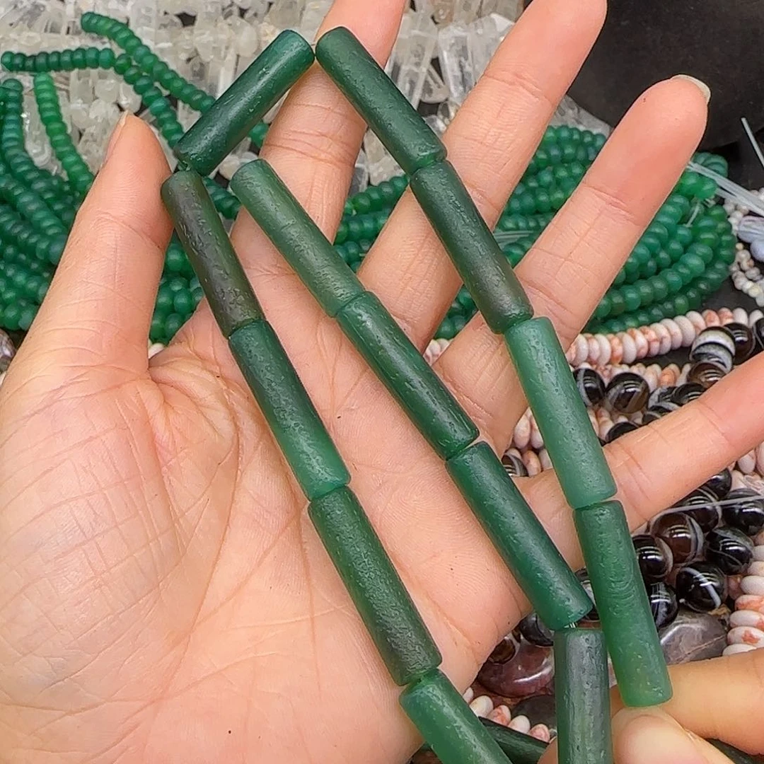 玛瑙/玉髓合金珠宝半成品绿玛瑙7-29mm一条