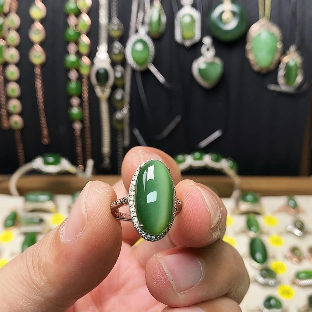 和田玉（碧玉）银S925镶嵌戒指