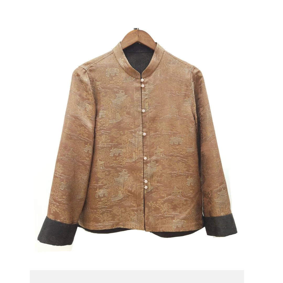 【青洛】桑蚕丝气质休闲时尚中式提花百搭复古长袖上衣51885