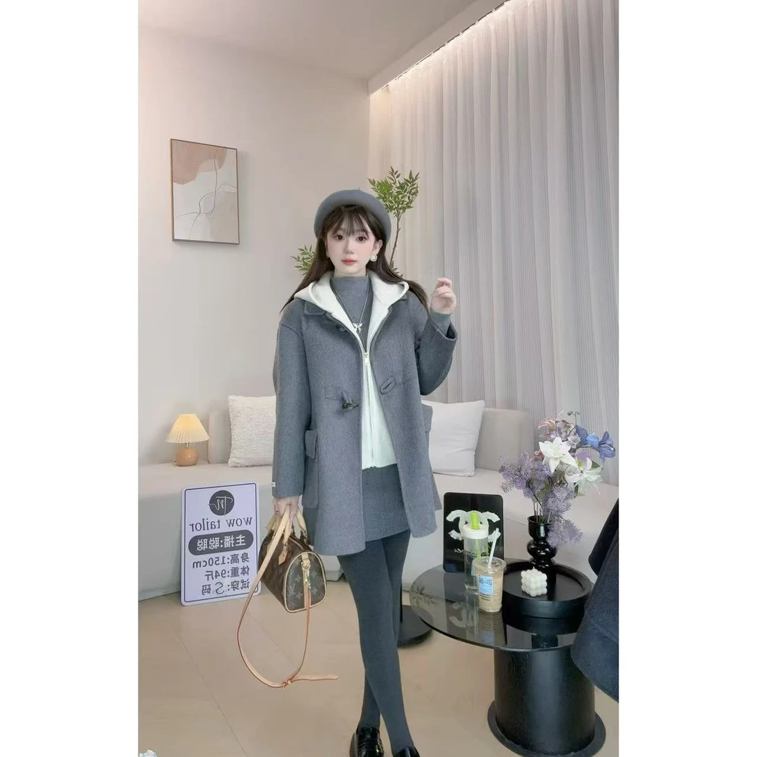 伊迪卡羊毛大衣韩系气质百搭时尚短款马甲两件套小个子双面呢