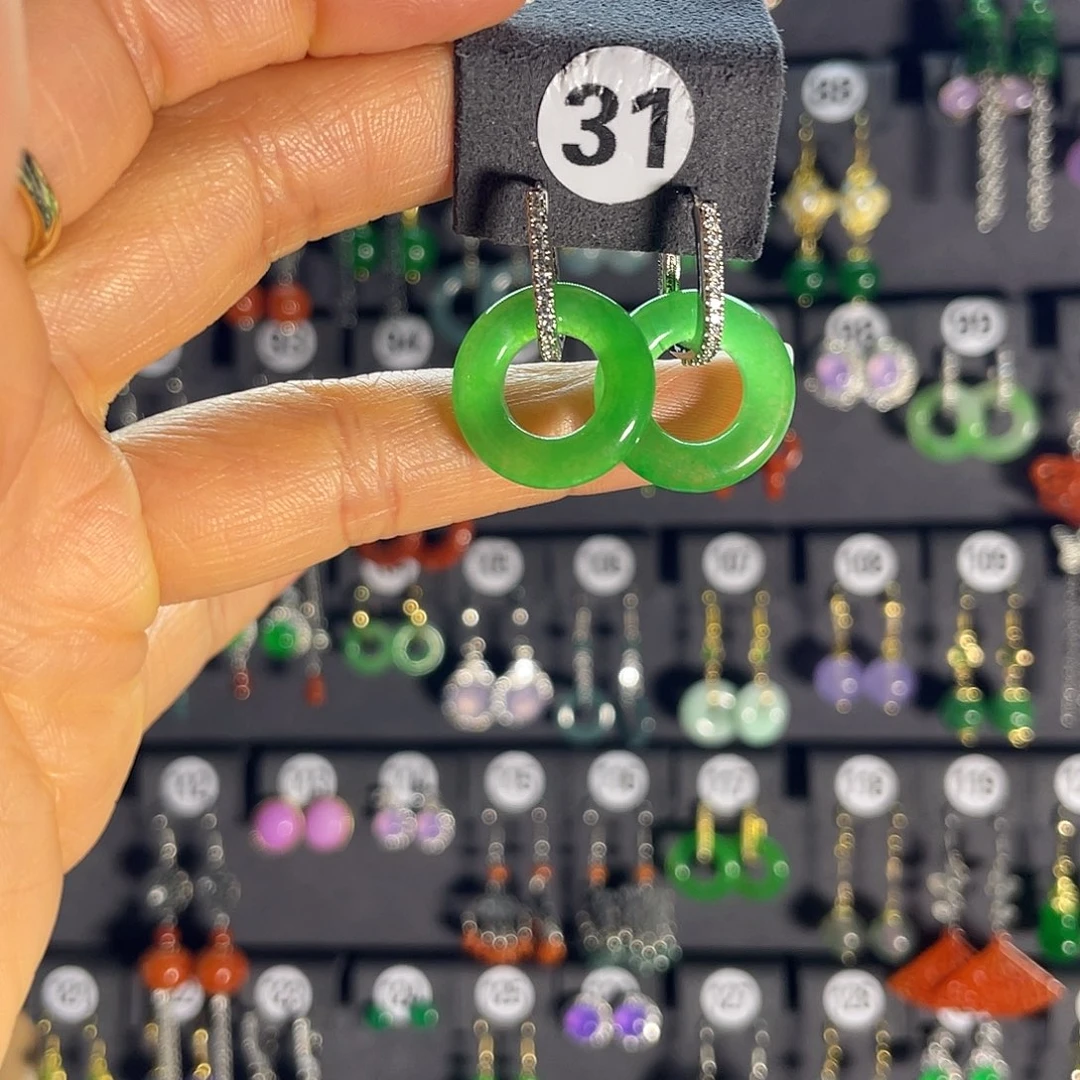 翡翠银S925镶嵌耳饰31