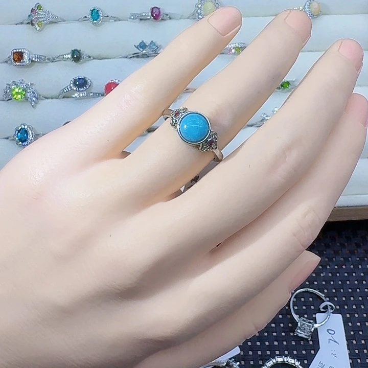 针钠钙石（海纹石）银S925镶嵌戒指