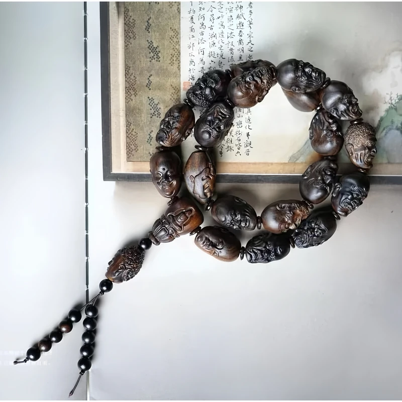 沉香木十八罗汉手持 沉香木原木天然复古原雕刻文