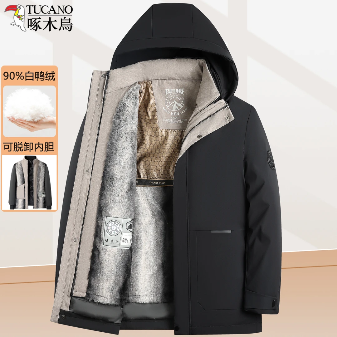 啄木鸟男士羽绒服加绒加厚中老年人保暖爸爸装可拆卸内胆冬季外套