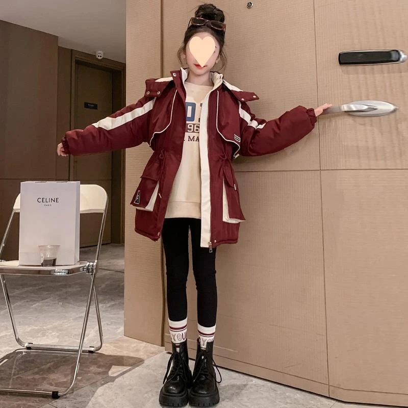 女童冬季外套新款中大童洋气棉衣加绒加厚女孩服冲锋衣潮