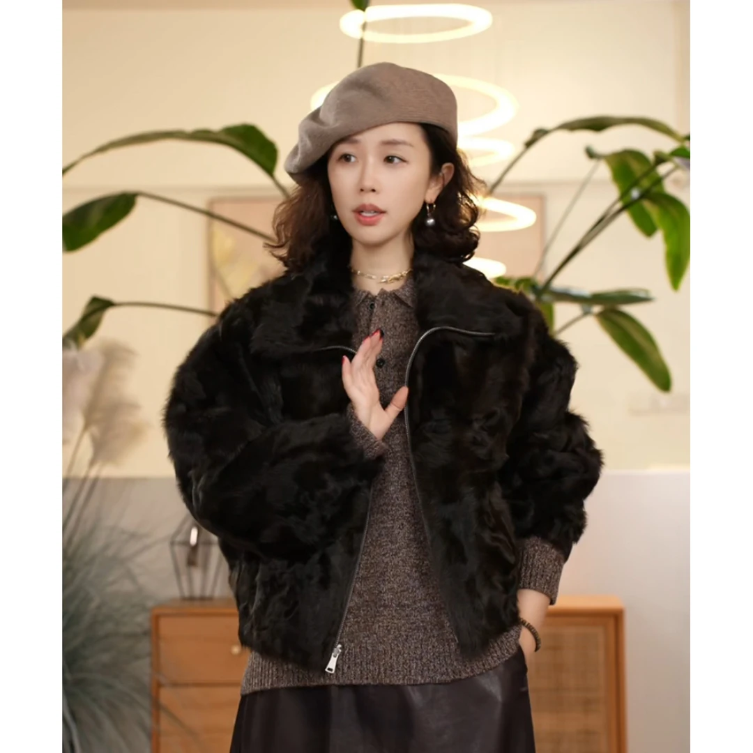 Y【叭哒不惑】独束 小湖羊皮毛一体高级感短外套女时尚百搭上衣