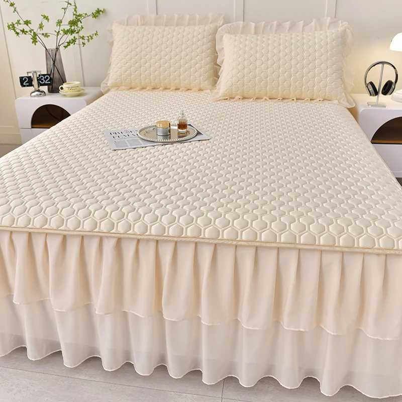 水星家纺适用夏季凉感丝乳胶席床裙凉席三件套可机洗空调软床席子