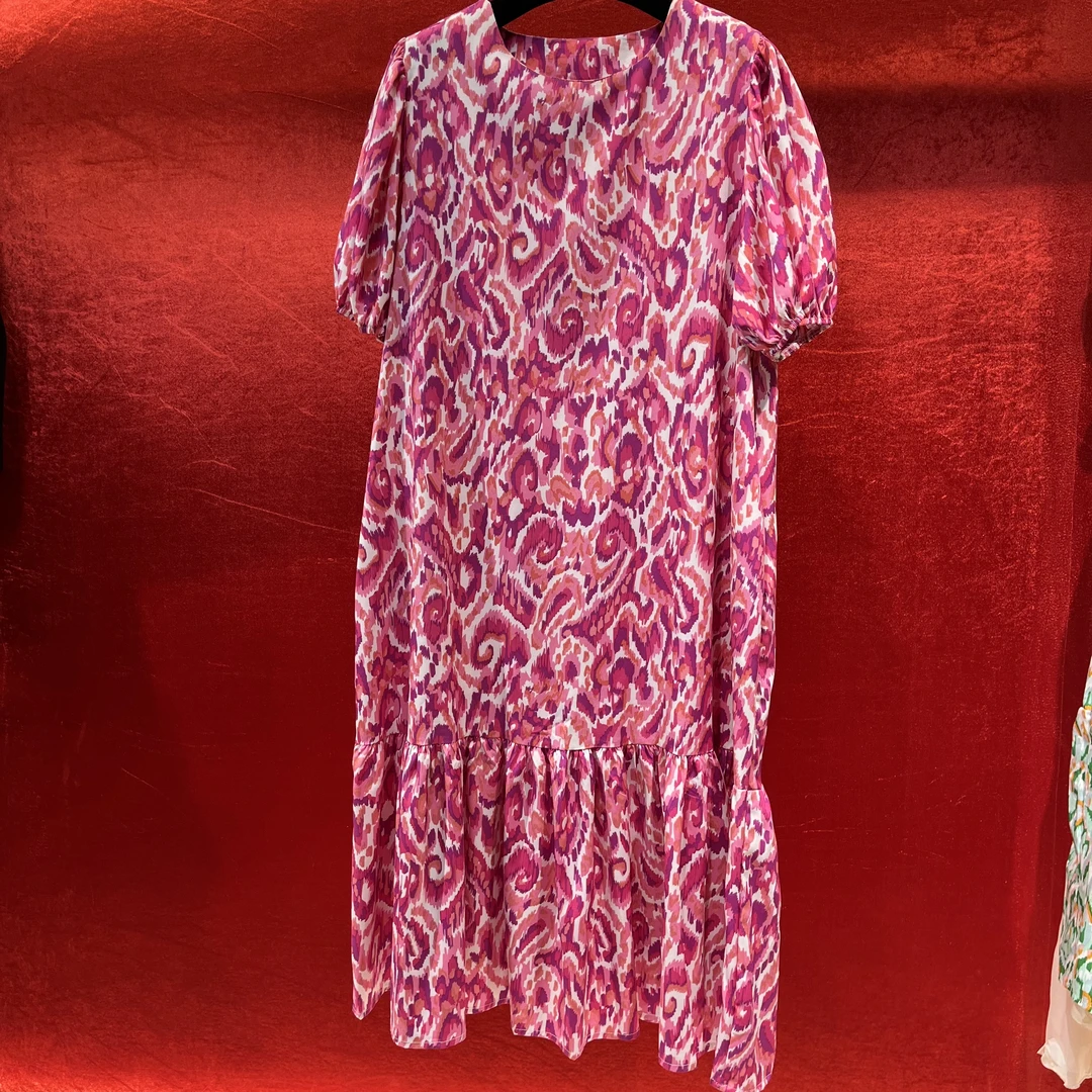 【DANDAN BRAND】028/021深圳南油大码春夏灯笼袖圆领中长连衣裙