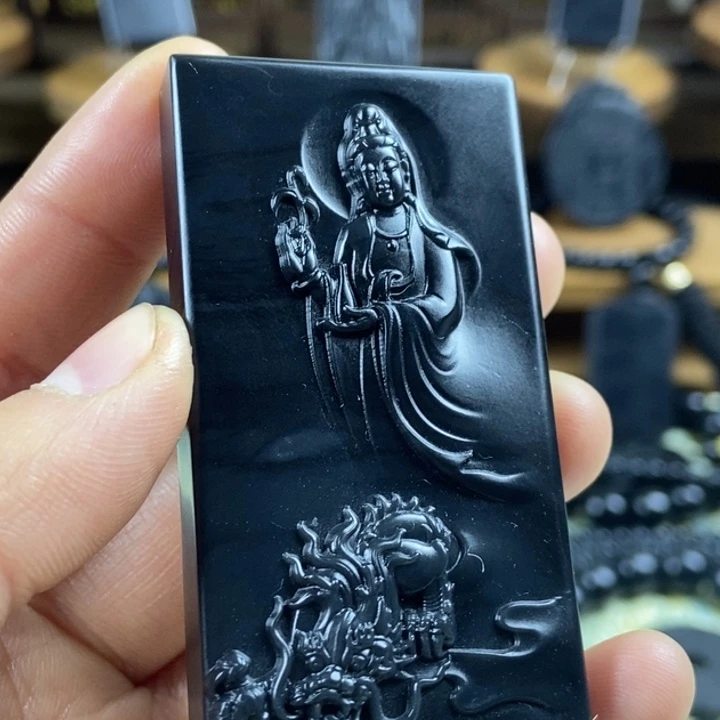 和田玉（墨玉）未镶嵌颈饰意境御龙观音