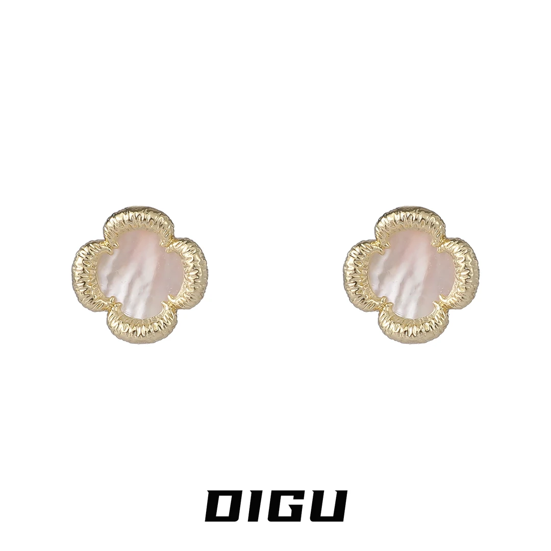 嘀咕家 铜合金耳饰 法式优雅复古四叶草耳环轻奢花朵耳钉气质耳饰