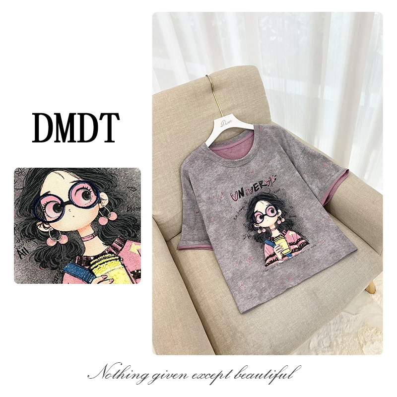 【DMDT潮牌】2025夏季新品 “舒行”卡通印花钉珠短袖显瘦女T恤Z35951