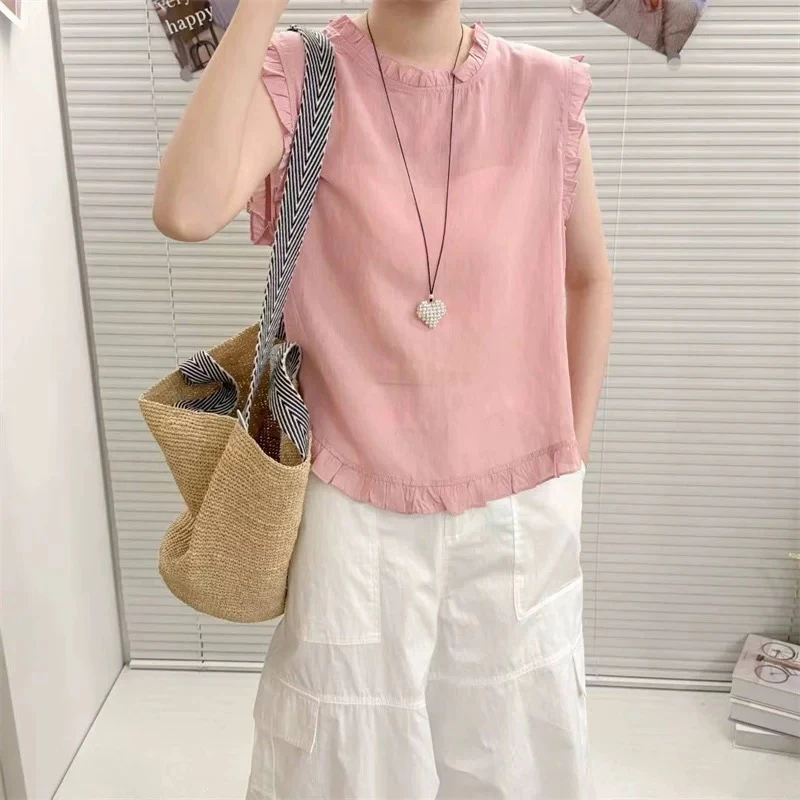 韩版百搭时尚夏季洋气气质款圆领娃娃衫