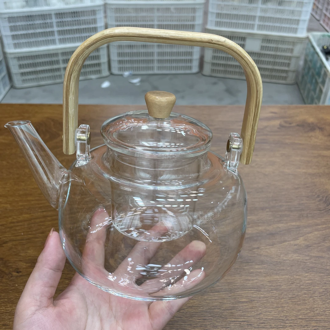 D743-实木提梁玻璃煮茶壶耐高温适合家用泡茶功夫茶具
