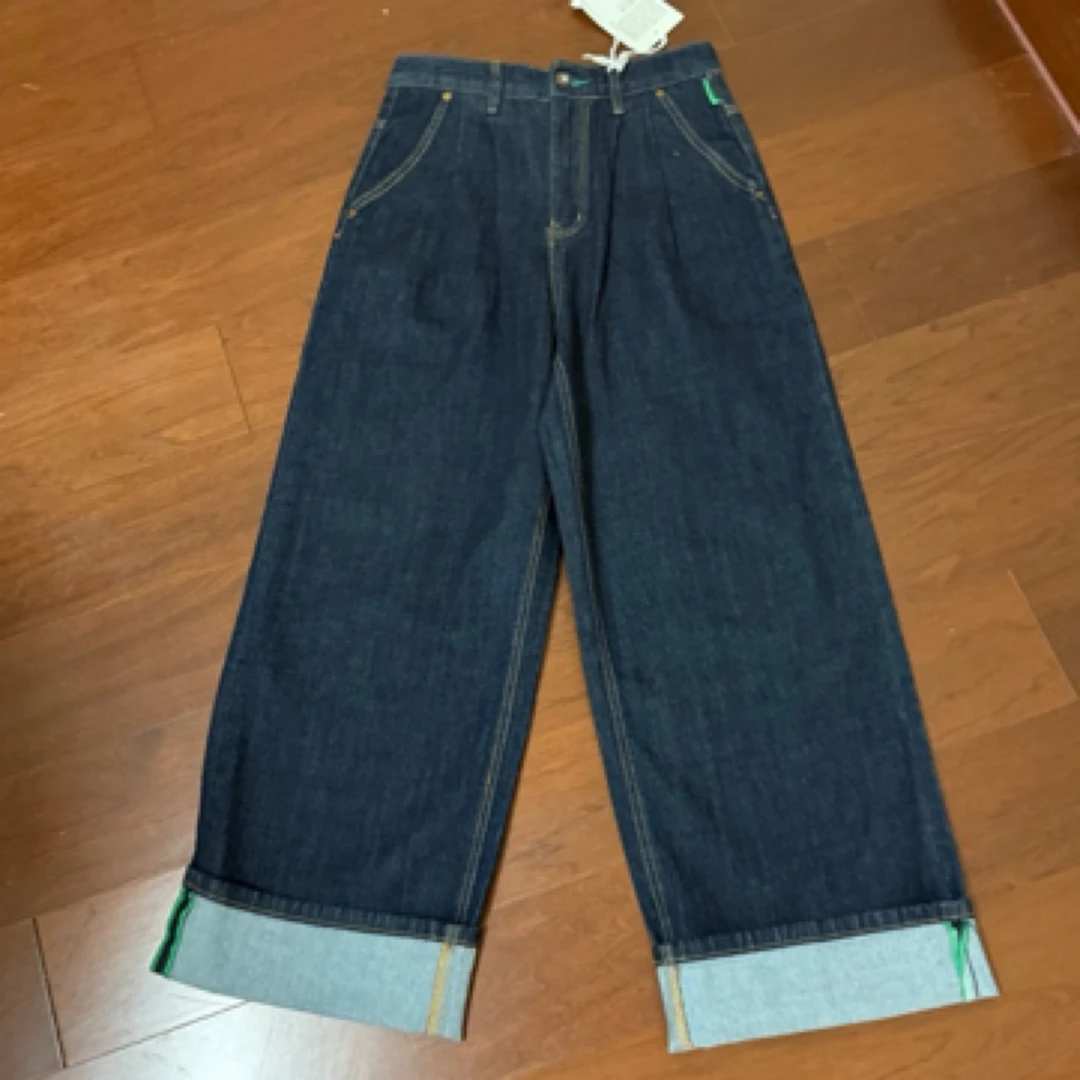 JYBD韩国洋气可卷边纯色阔腿牛仔裤