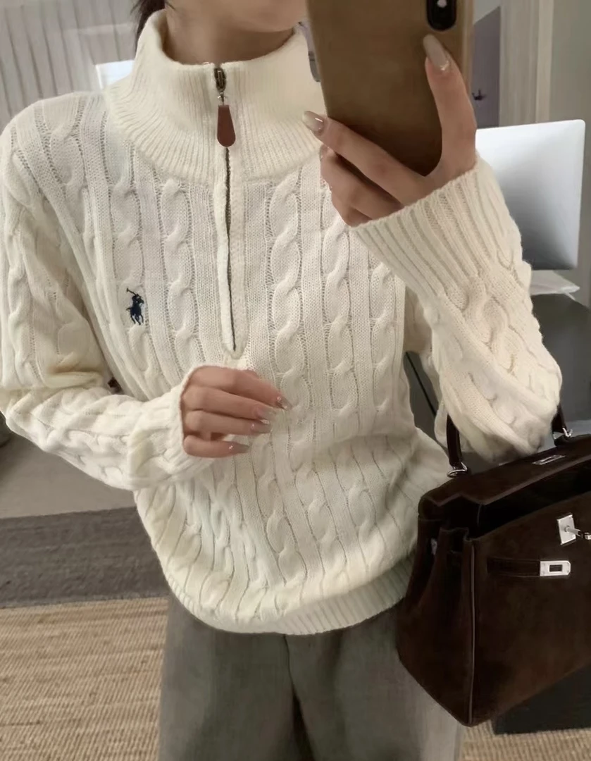 小马绞花半拉链刺绣毛衣【好命哥同款】9038羊毛加厚宽秋冬款针织衫
