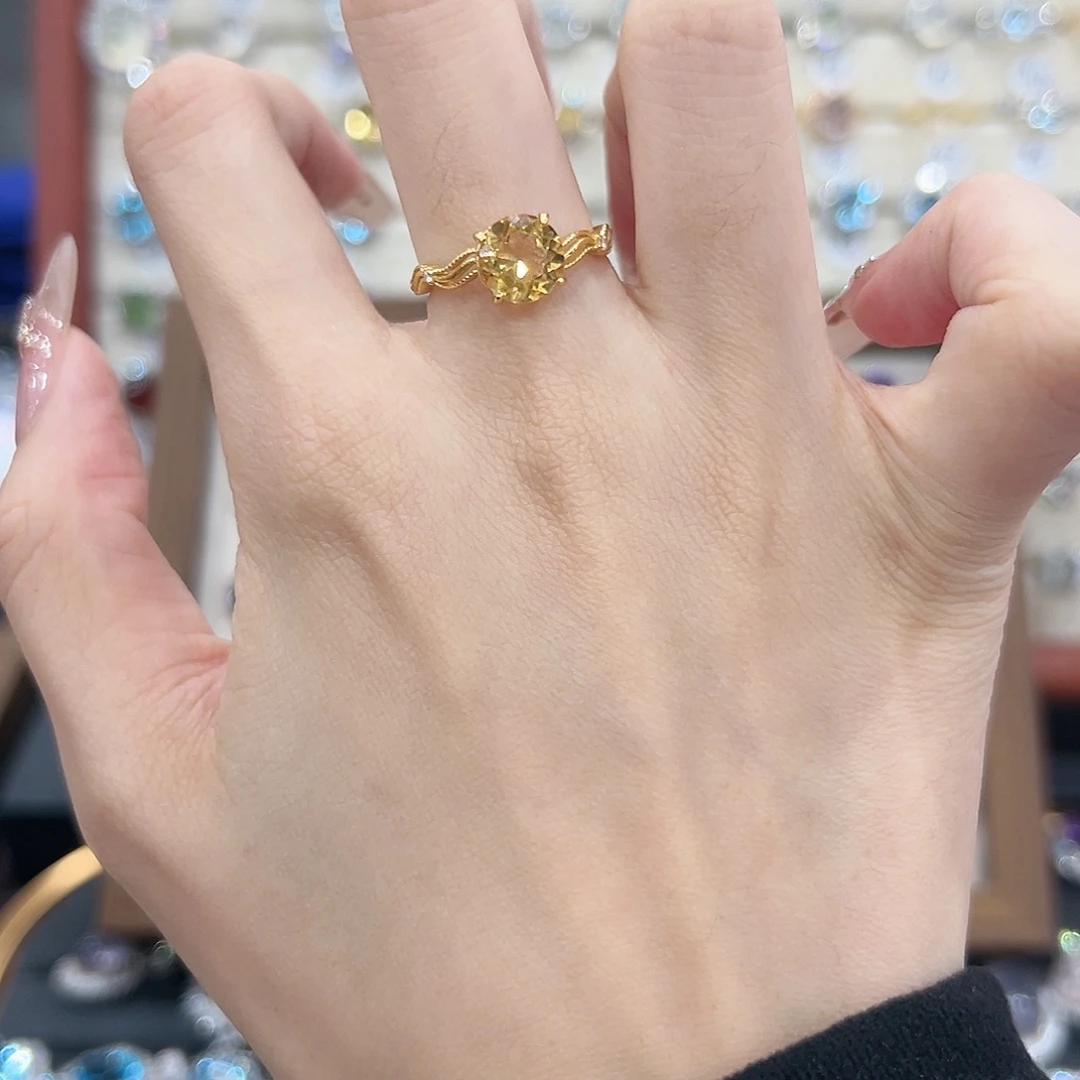 小***肉黄晶银S925镀金镶嵌戒指