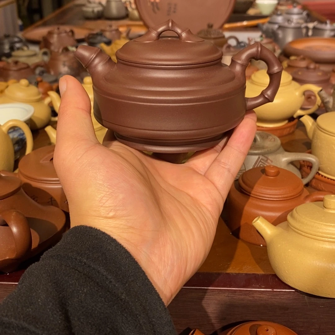 紫砂茶壶300cc半手工双线竹鼓