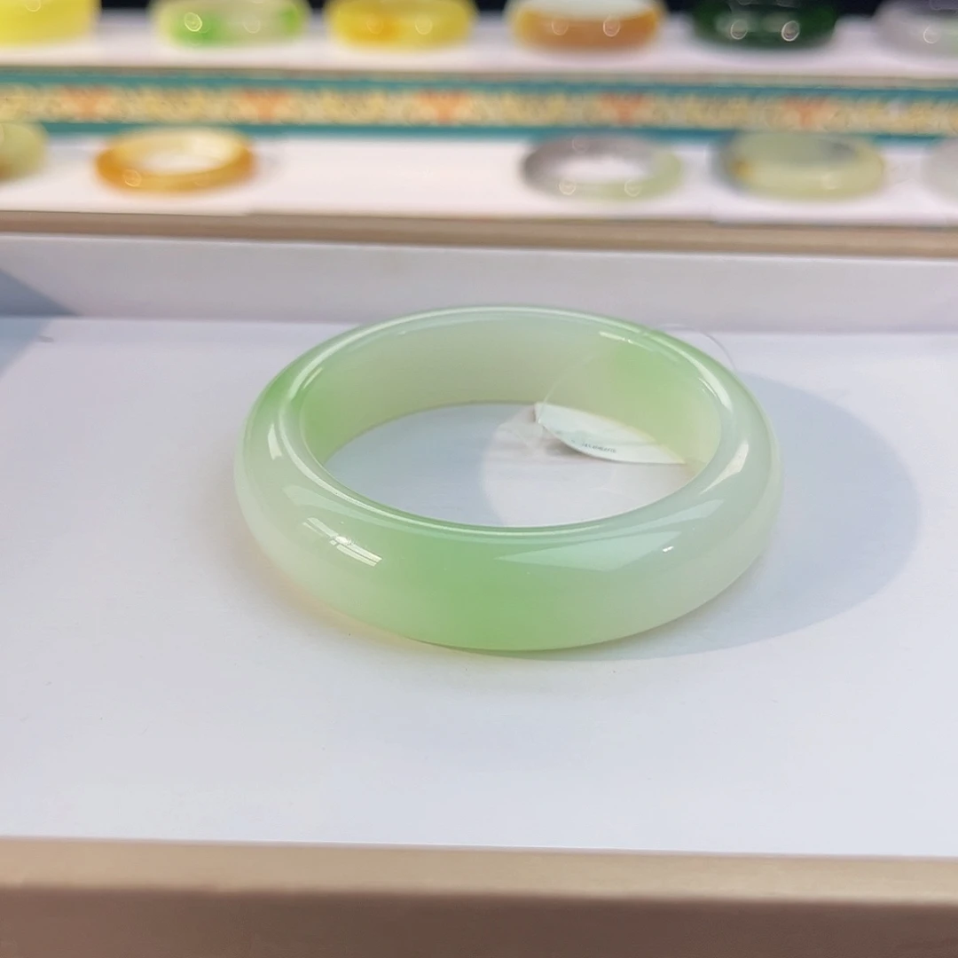 和田玉未镶嵌手镯白底翠青宽版～收藏级