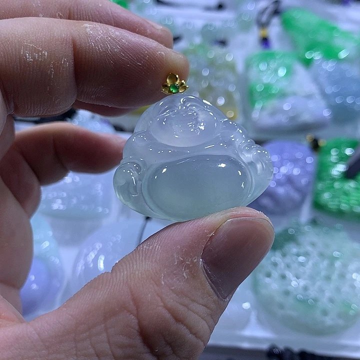 翡翠18K金镶嵌颈饰天然翡翠A货吊坠