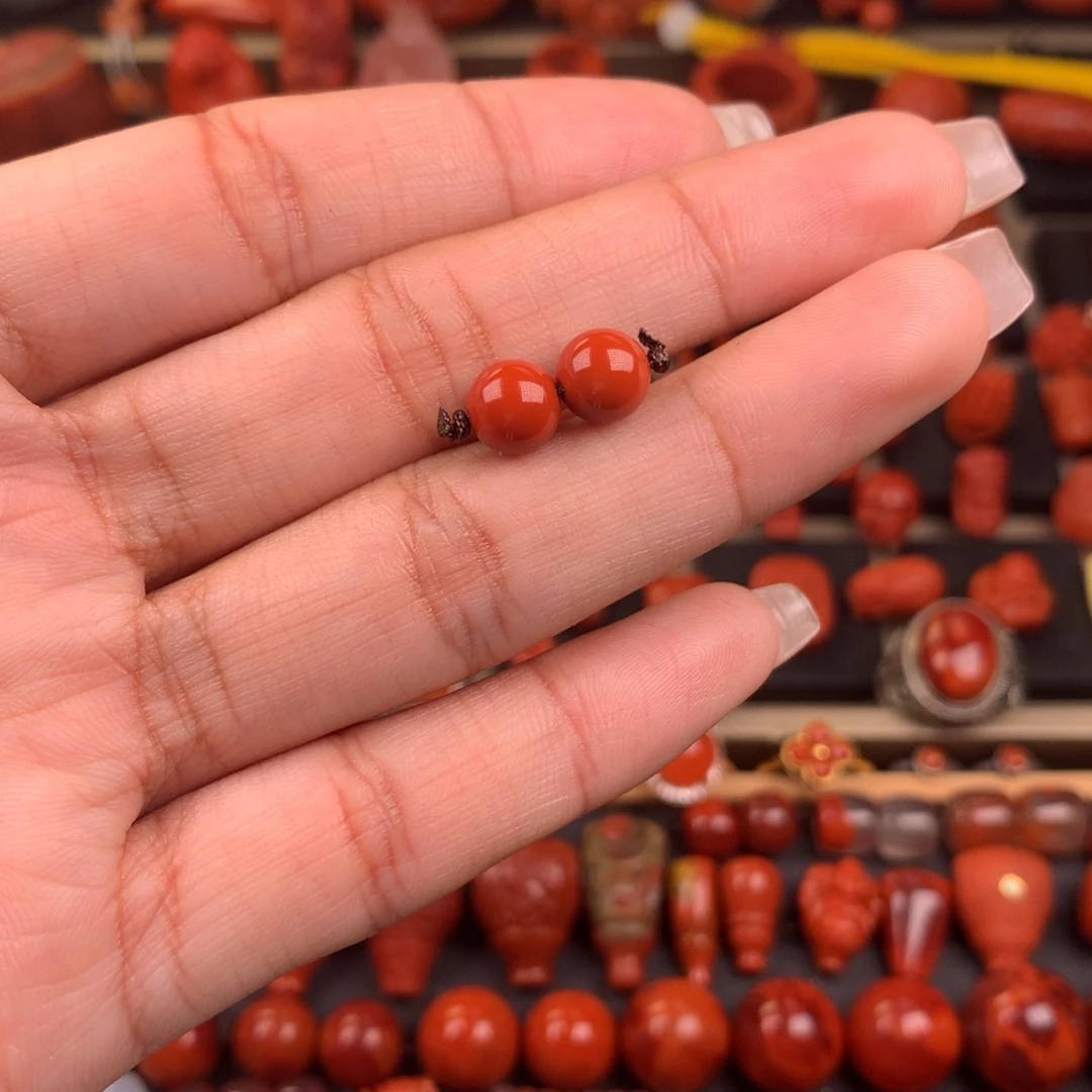 南红玛瑙未镶嵌圆珠对珠7+