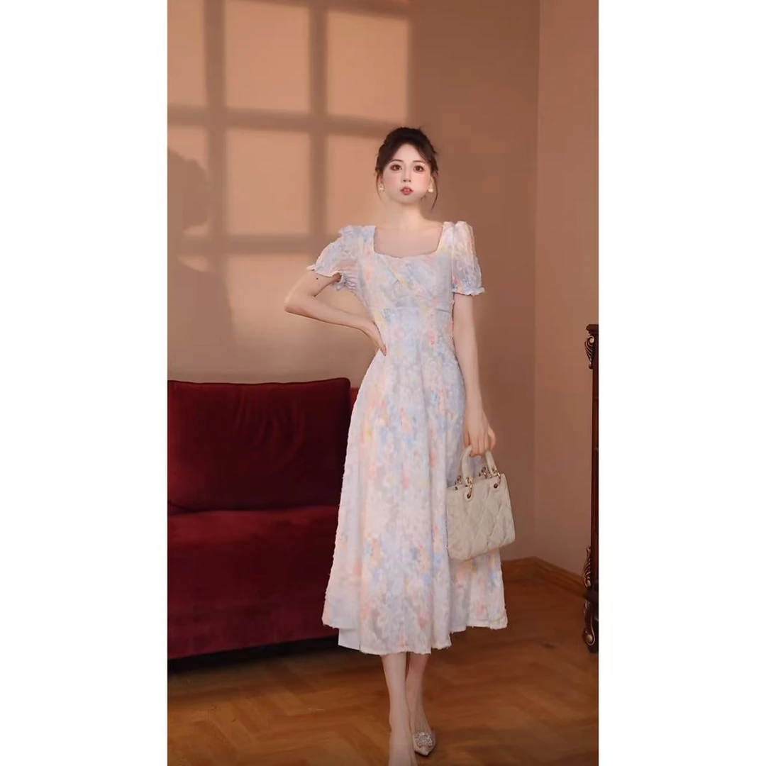 【瑞瑞定制】繁花【有里布】夏季新款长裙显瘦收腰时尚连衣裙女D1864