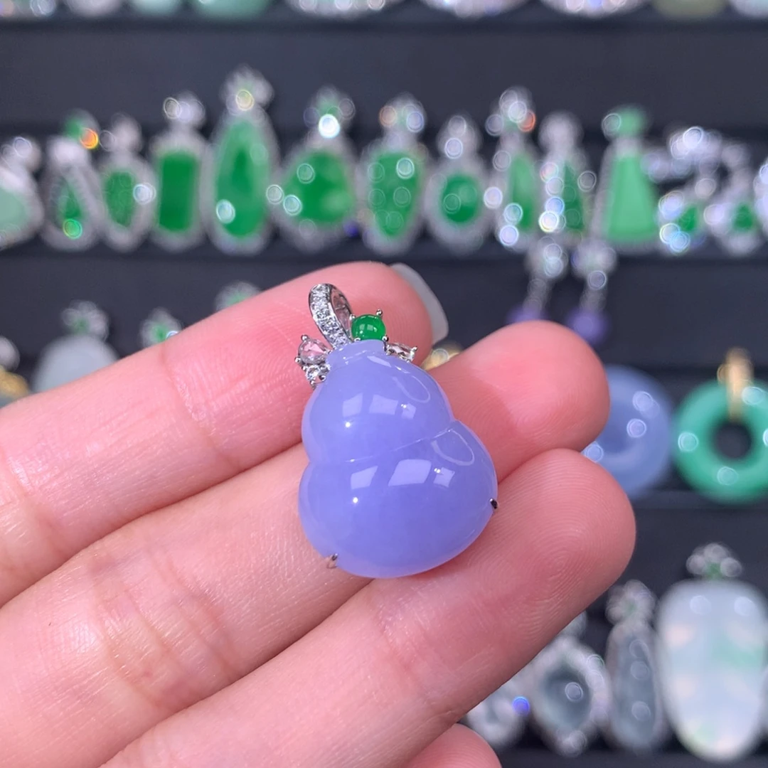 翡翠18K金镶嵌吊坠(不含链)紫罗兰葫芦