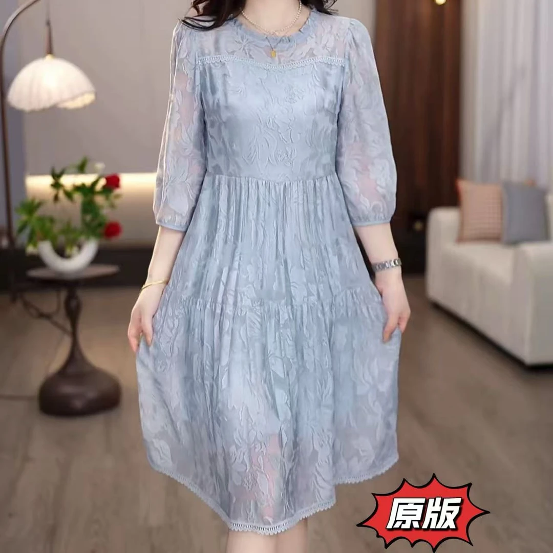 高档冰竹丝时尚女装连衣裙2025秋季新款新款显瘦洋气轻奢减龄裙子