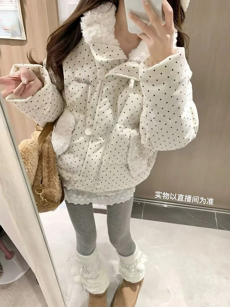 卡卡~洋气波点棉衣外套棉服短款上衣韩系加厚波点面包服