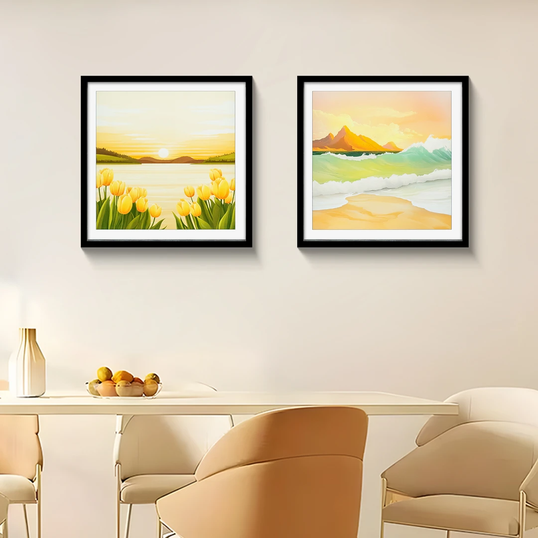 北欧风两联餐厅装饰画客厅沙发背景挂画海边餐桌卧室壁画花卉4040