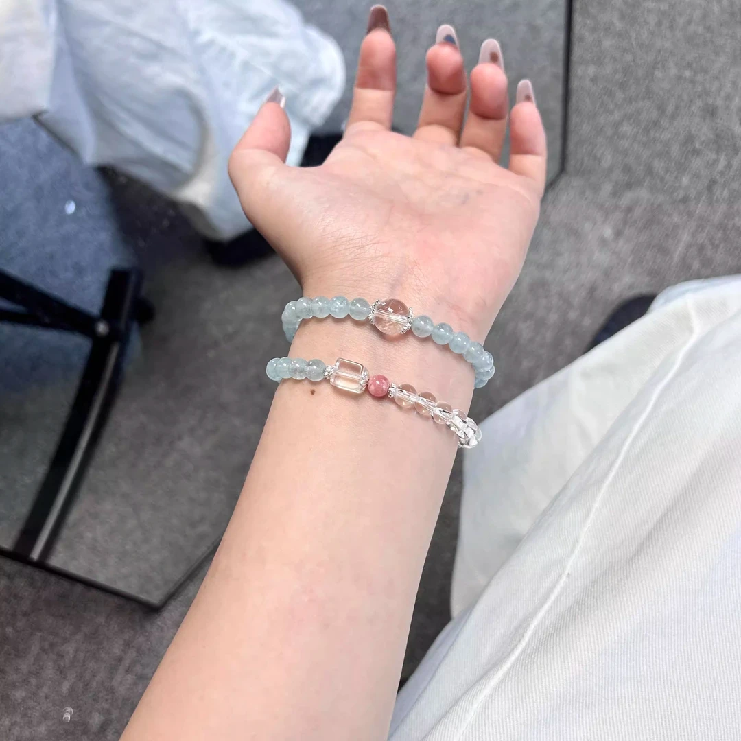 手链 8mm粉蓝色双圈甜美女款叠戴手饰在逃公主素闺蜜二人款